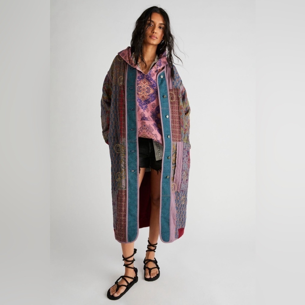 Free People Rolling Thunder coat patchwork